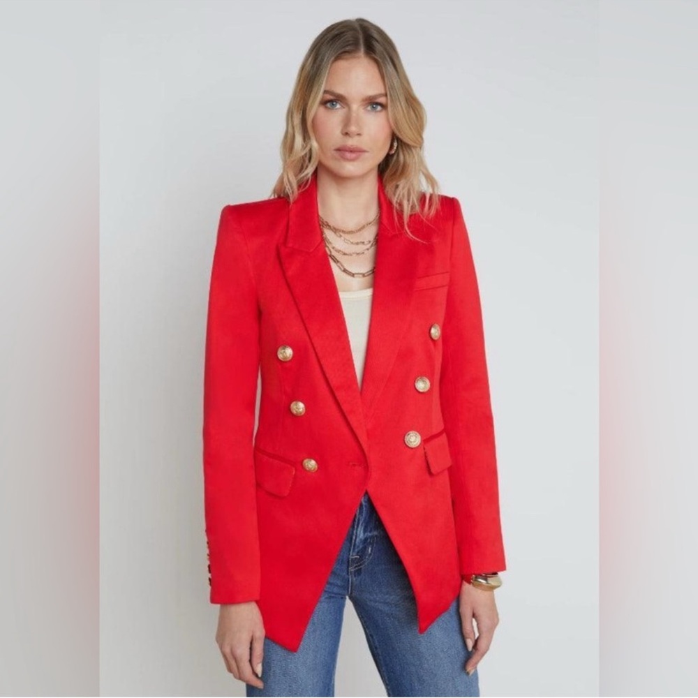 L'AGENCE Bold Red Blazer with Gold Accents